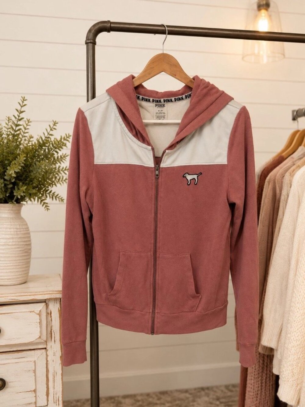 Victoria’s Secret PINK Women’s Mauve & White Full Zip Hoodie